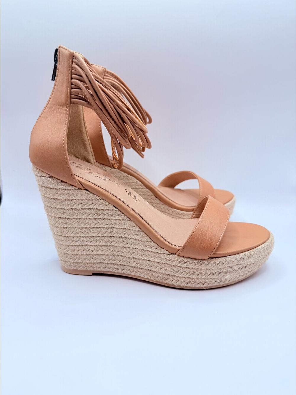 Altar’d State tan leather espadrille wedge sandals, - Picture 8 of 12
